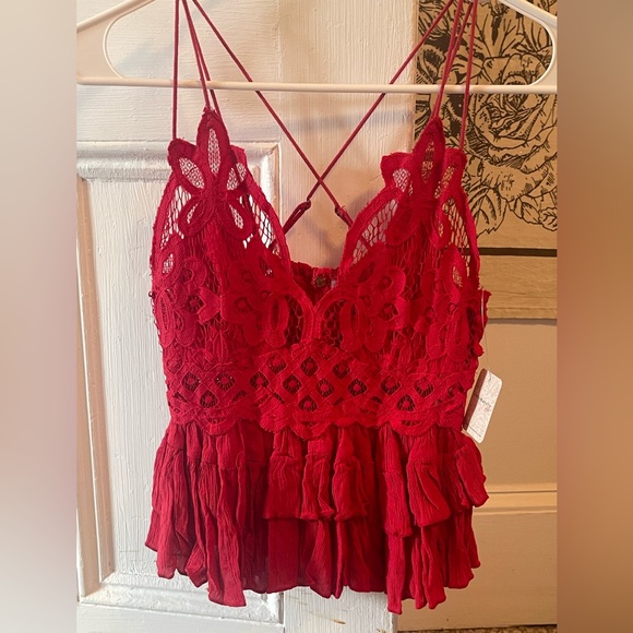 Free People Tops - ❤️ BOGO ❤️ Free People Adella Strappy Lace Bodice Peplum Camisole in Cherry Red